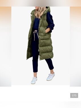 NWT Avec Les Filles Green Maxi Puffer Vest size Medium